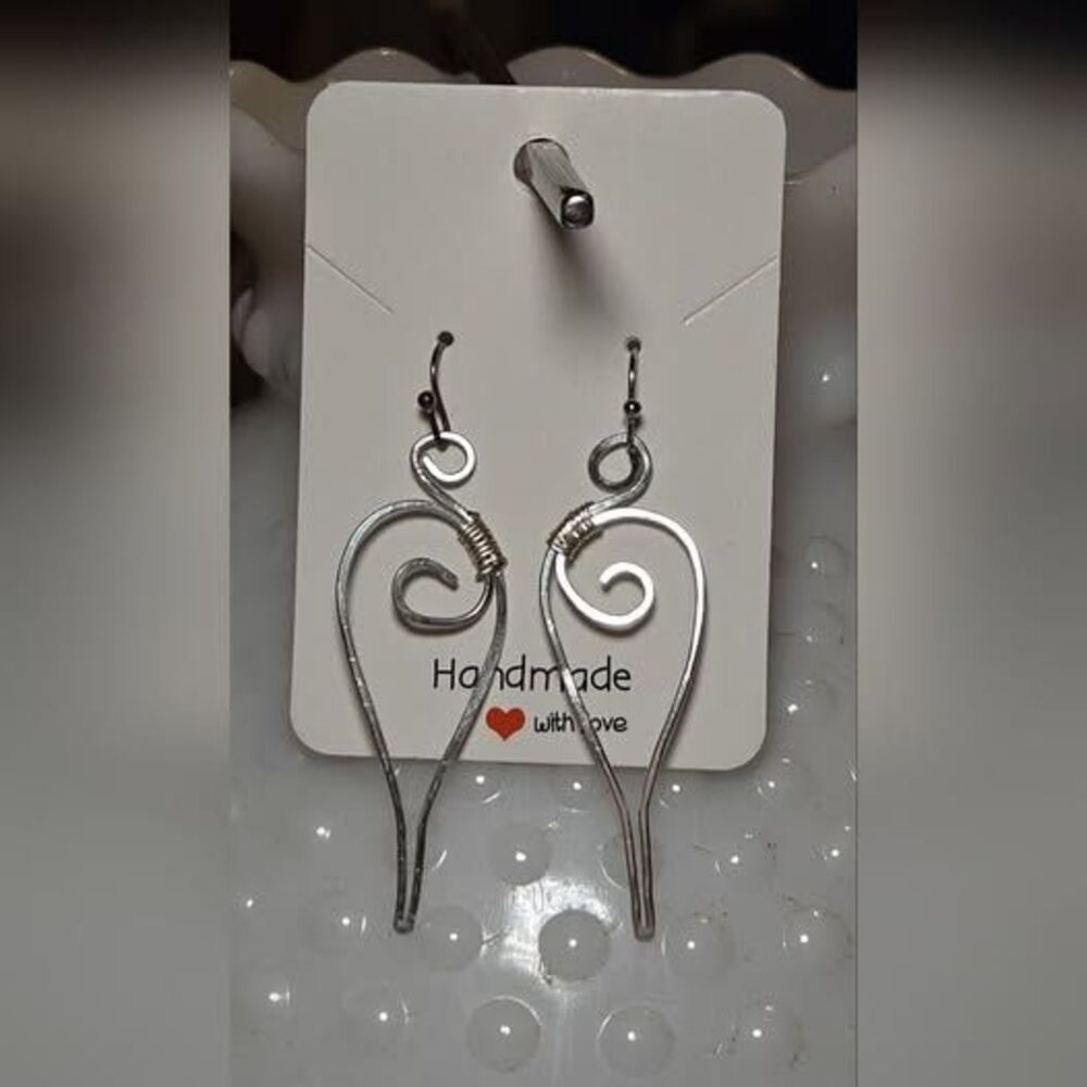 HAND CRAFTED Artisan Wire-Wrapped & Hammered Aluminum Pierced Dangle Earrings